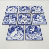 8 Minton's Aesop's Fables tiles, blue & white