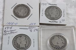 4 Barber Silver Quarters