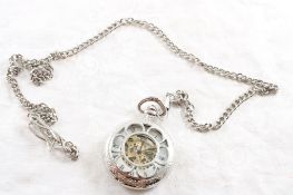 Skeleton Manual Wind Pocket Watch Working