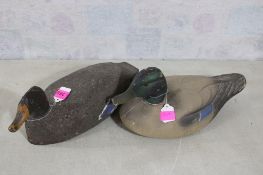 2 Duck Decoys Paper Mache & Cork w/Wood Head