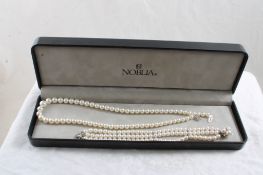 14k Gold Pearl Necklace & Triple Strand Bracelet
