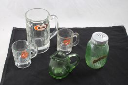 Vaseline Glass Shaker, A&W Root Beer Mugs