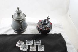 Crystal Salt Dips, Rudolph Teapot, Sugar Bowl
