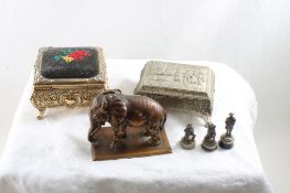 Bronze Elephant Paperweight, 2 Ring Caskets