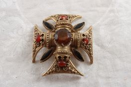 Signed Jeweled Maltese Cross Florenza Pendant