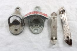 4 Bottle Openers Coca Cola, Hamm's, Progressus