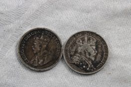 1905 & 1917 Canadian Silver 5 Cent Coins