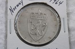 1964 Norway 10 Kroner Coin 90% Silver