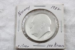 1982 Norway 100 Kroner Coin 92.5% Silver