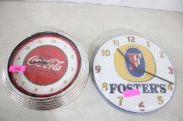 Coca Cola & Foster's Beer Wall Clocks Working