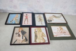 7 Vargas Framed Pin-Up Pictures