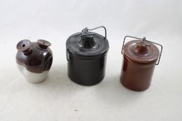 2 Stoneware Cheese Crocks, 1 Two Hole Jug