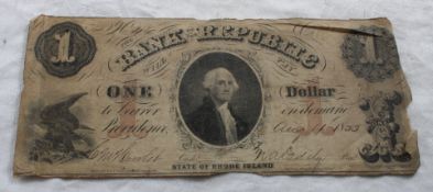 1833 $1 Bank Republic State of Rhode Island