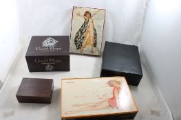 3 Cigar Boxes, 1 Jewelry Box, 1 Other Box