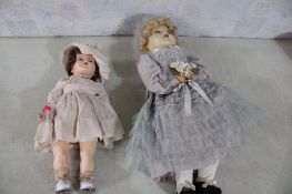 2 Antique Dolls Composition & Cloth & Walker Doll