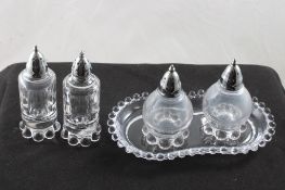 2 Pair Candlewick Salt/Pepper Shakers & Underplate