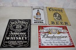 4 Metal Beer & Whiskey Advertising Signs