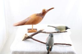 3 Hand Carved Wood Bird Figurines Sandpiper Others