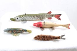 4 Folk Art Fishing Spear Decoys 1 Artist Signed