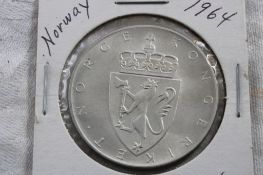 1964 10 Kroner Coin Norway 90% Silver
