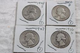 4 Washington Silver Quarters