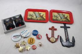 Tip Trays, Thermometers, Pins, Ring, Chalkware