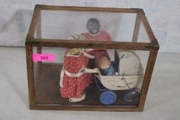 Black Americana Dolls w/Baby/Buggy Pull Toy