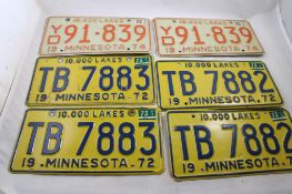3 Minnesota License Plate Sets 1972, 1972 & 1974