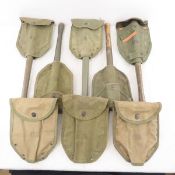 5 WWII, Korean War era Folding Shovels & Covers