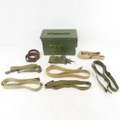 8 WWII Rifle Slings, Straps & 50 Cal Ammo Can