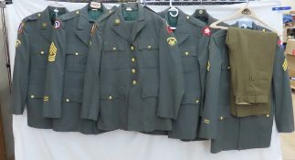 6 US Army Uniform Jackets with Patches & 3 pants