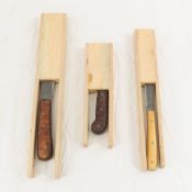 3 Humke Knives in Wood Storage Sleeves