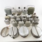 18 Metal Canteens, 9 Mess Kits, Some WW2