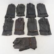 9 Pair Leather Military Gloves, Most M-1949