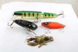 3 Muskie Fishing Lures & 1 Rubber Crab Lure