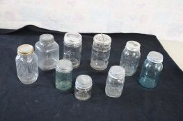 9 Fruit Jars 1/2 Pint, Pint, Quart, 2 Qt. Variety