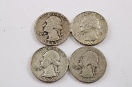4 Washington Silver Quarters 1934x2, 52D, 62D