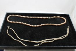 2 Vintage Faux Pearl Necklaces Single Strand & Double