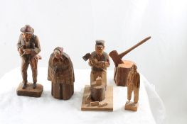4 Hand carved Wood Figures