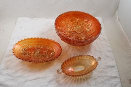 Carnival Glass Bowl, 2 Handled Dish, Relish Dish