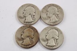 4 Washington Silver Quarters 1941,41D,40S,40