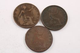 3 Great Britain Pennies 1917, 1876, 1873
