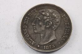 1875 Alfonso XII Pesotas Spanish Silver Coin