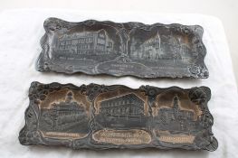2 Metal Souvenir Trays Denver Co. & Aurora Ill.