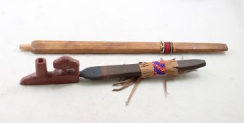 Pipestone Signed Buffalo Peace Pipe Two Stems