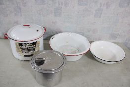 Enamelware Basins, Canner, & Speedy Cooker