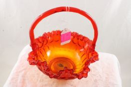 Fenton Amberina Ruffled Rim Basket w/Foil Label