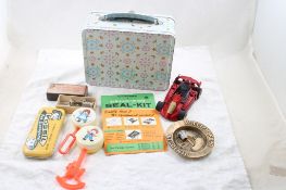 Metal Lunchbox, Ashtray, Rattles, Syringe & more