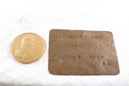 Brass Lavatory Pass, Brass Medallion 1844 Battles