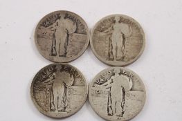 4 Standing Liberty Silver Quarters, no dates